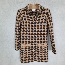 Wallace Womens Tan Black Houndstooth Merino Wool Button Up Sweater Cardigan Xs