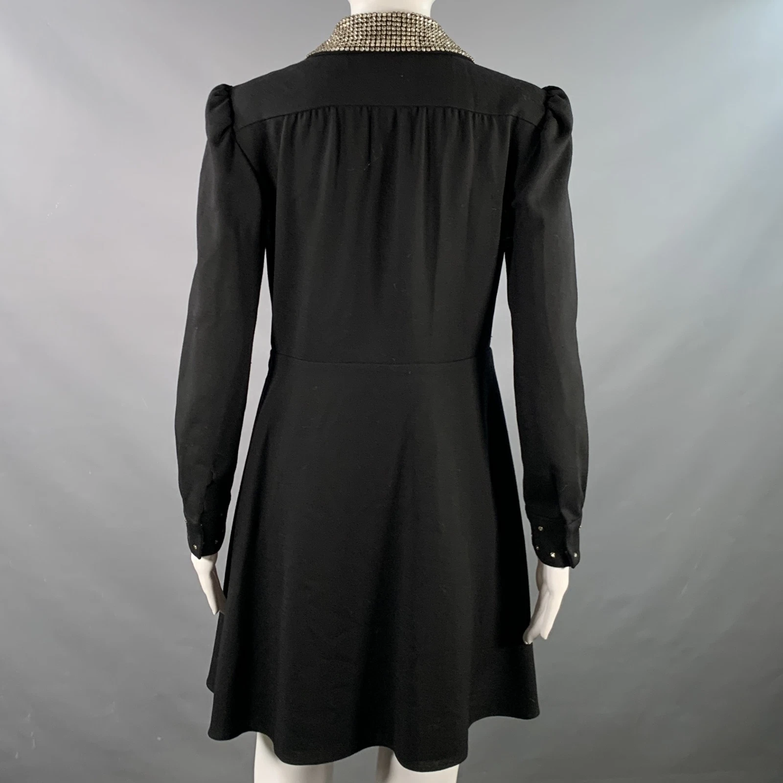 SAINT LAURENT (YSL) Abito manica lunga SAINT LAURENT taglia 8 nero oro lana crepe strass