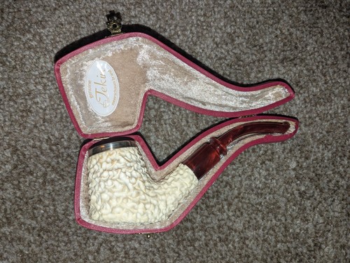 Block Meerschaum Pipe by TEKIN - Rusticated Bent Volcano - .925 Silver ...