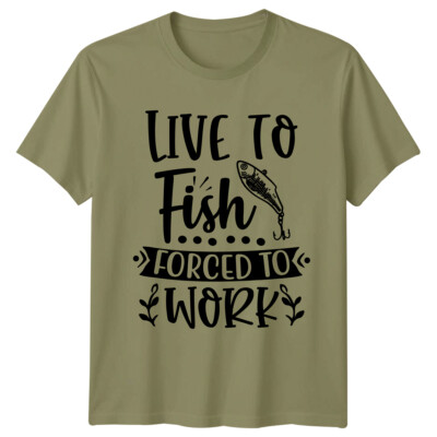 Live To Fish Forced To Work Herren T-Shirt Angeln Hobbys Tee