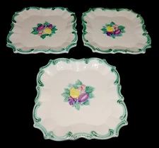 Vintage The Haldon Group 1988 Porcelain Square Scalloped Fruit Plates Lot of 3