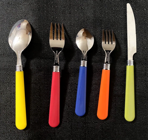 5 Stück Multicolor Kunststoff & Edelstahl Besteck Gedeck - Bild 2 von 7