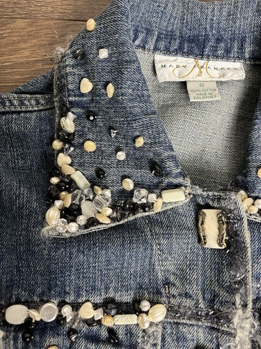 MARY FRANCES BLUE DENIM JACKET EMBELLISHED BEADED JEWELS STONES SUPER GLAM SZ. S - Picture 19 of 24