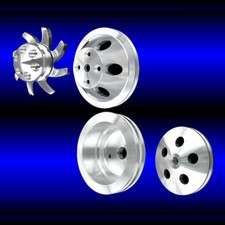 Billet Aluminum Small Block Chevy 4 Pulley Set Long Water Pump Alt And Ps Billet Aluminum Small Block Chevy 4 Pulley Set Long Water Pump Alt And Ps