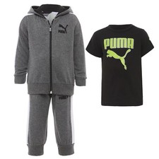PUMA 3 Pc Set Boys size 24 Months Gray Zip Hooded Jacket, Pants Black T-Shirt
