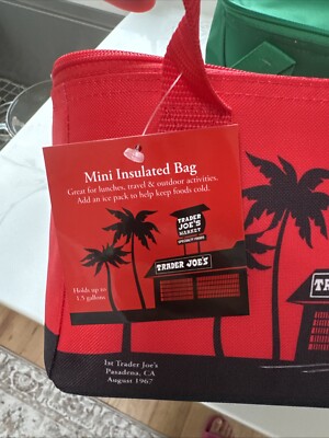 NEW Trader Joe's MINI Insulated Tote Bag Set of 2 (Green & Red