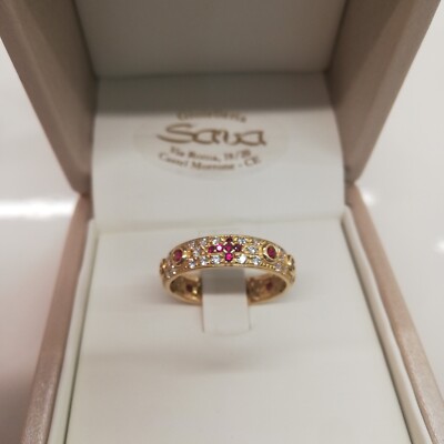 Anello rosario in oro giallo 750 18 kt con zirconi incastonati