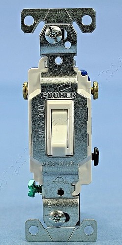 Cooper 3-Way White Quiet Toggle Wall Light Switch Control 15A 120VAC C1303-7W  - Picture 2 of 4