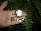 Vintage faceted white milk glass - gold tone - dangle bead - PIN BROOCH