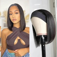 Headband Wigs Human Hair Short Bob Wig Human Hair Straight bob Headband Wig H...
