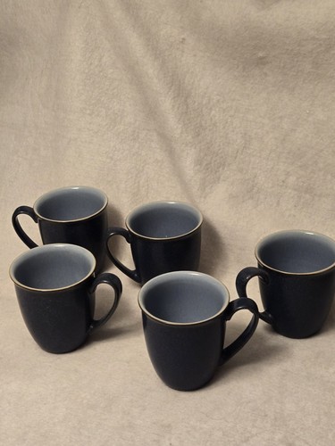 Denby Blue Jetty Coffee Mugs Made in England 5 Mugs Great Condition