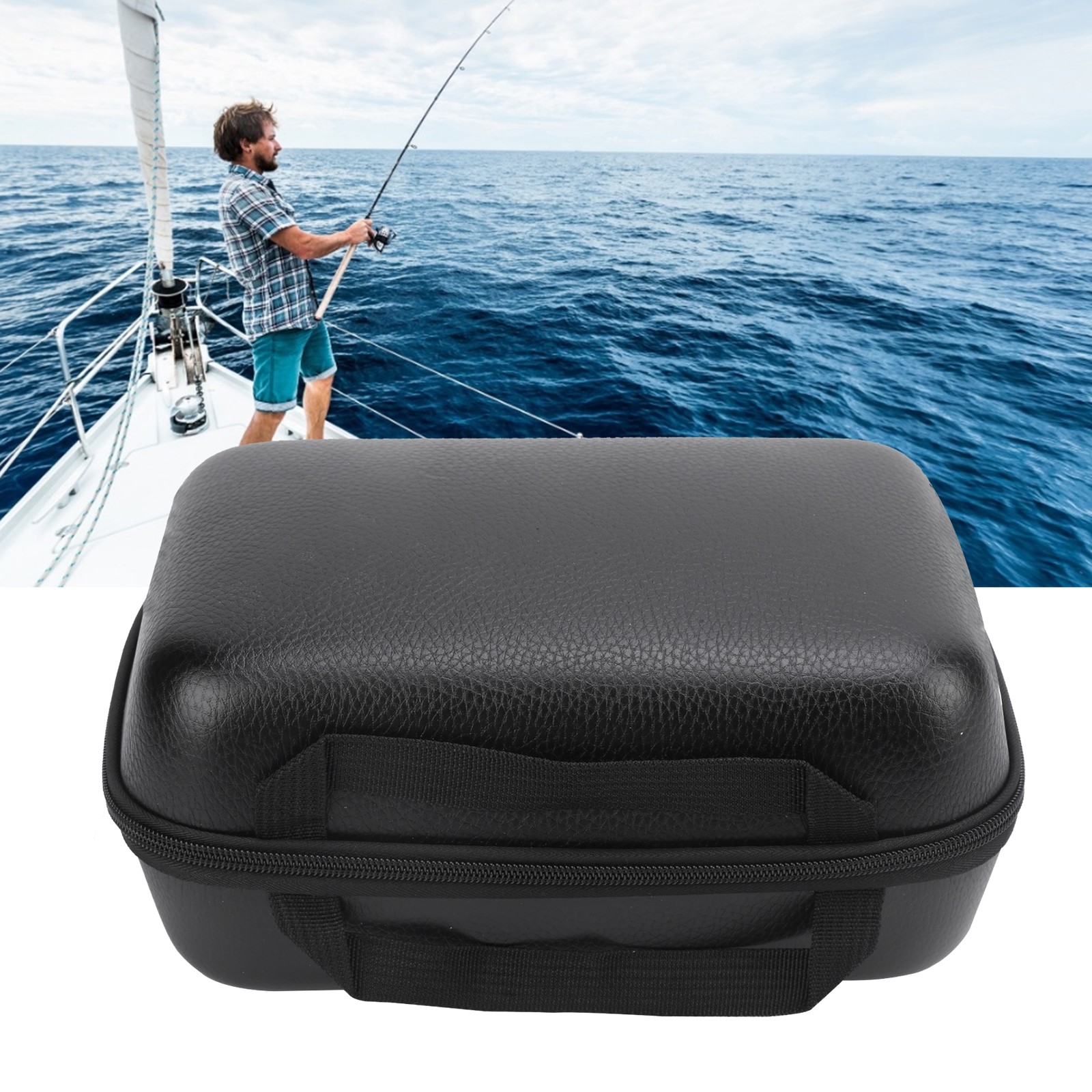 HOT (L)Fishing Reel Cases Cover PU Leather Hard Fishing Reel Protective Case BA