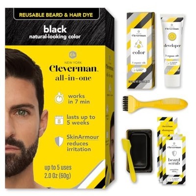 Cleverman Hair & Beard Dye Kit for Men, All-in-One Jet Black Men