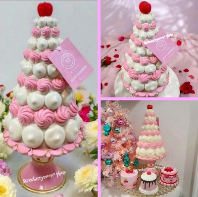 15'' MARTHA STEWART Pink Valentines Pedistal Cherry Meringue Cake Tree Figure NEW