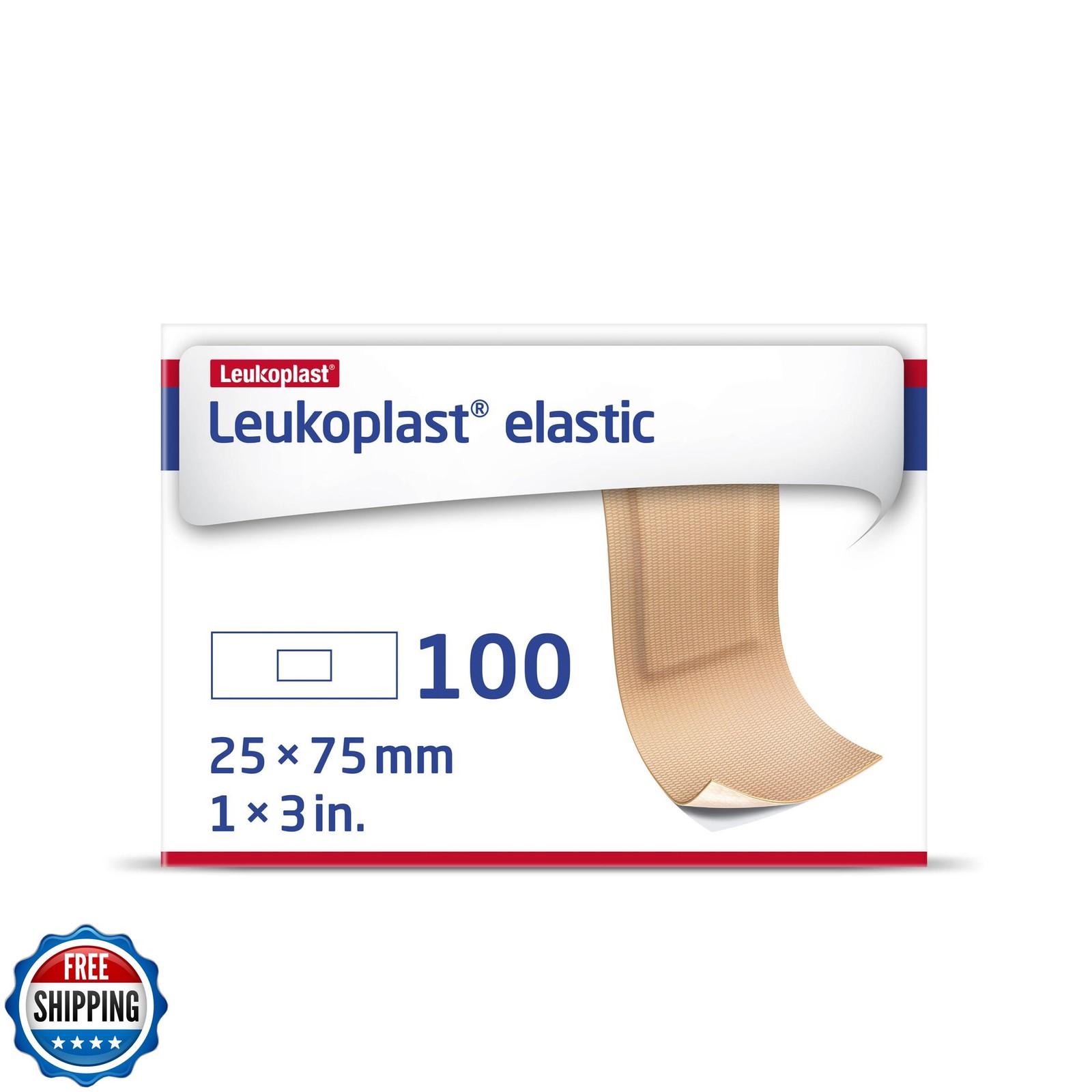 Leukoplast Elastic Fabric Adhesive Latex Free Bandages Strip 1" x 3" (100 in 