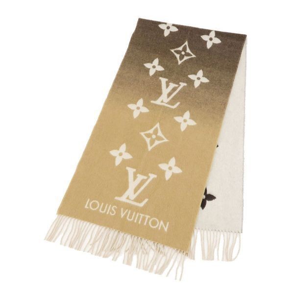 LOUIS VUITTON Monogram Gradient Cashmere Scarf Beige 190cm 45cm Pre-owned