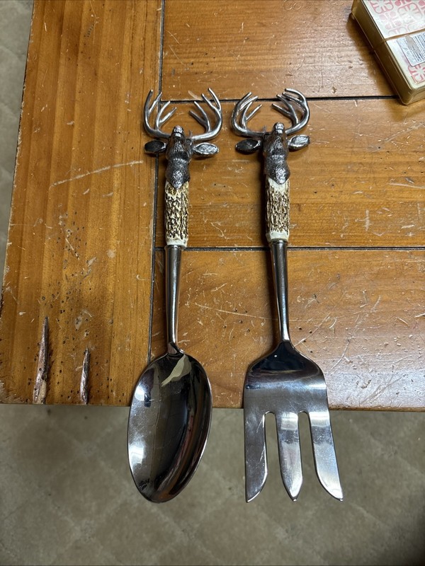 Metal Deer/Stag Head Serving Fork And Spoon