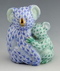🦋 MINT HEREND Smaller KOALA BEAR Pair Blue & Green Fishnet Figurine $585 Retail