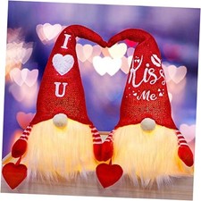 2 Pack Lighted Valentines Gnomes Decorations, 14.5 Inch Handmade Scandinavian