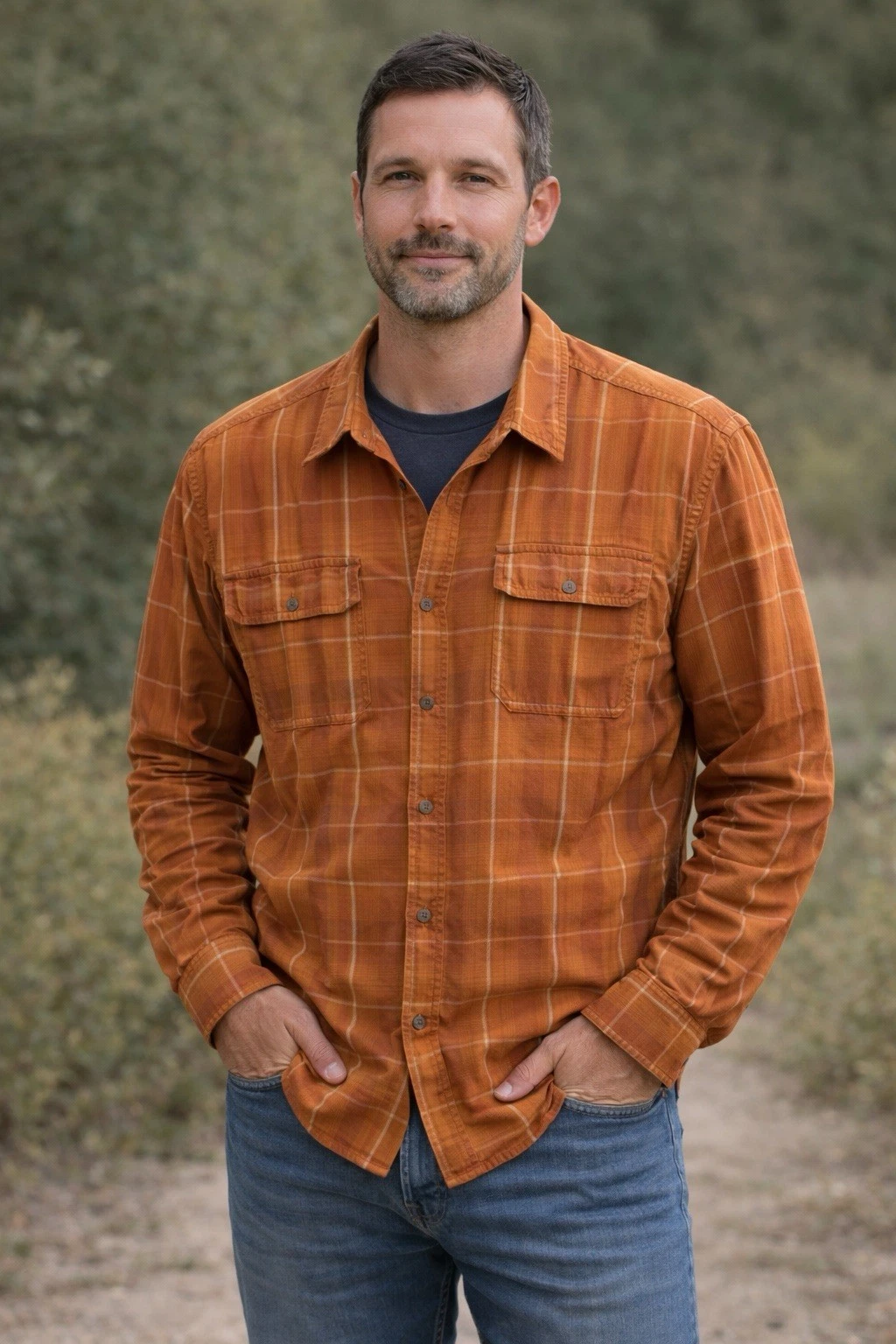 REI Co-op Men's Plaid Button Up Shirt Large Orange Cotton Long Sleeve