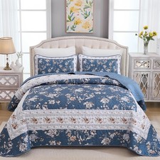 Navy Quilt Set Queen Size, 3PCs Antique Rose Navy Quilt Coverlet Set, Lightwe...