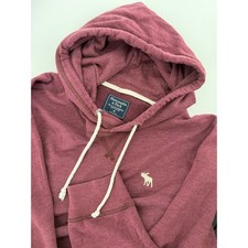 Abercrombie  Fitch Mens Hoodie Maroon Burgundy Moose Logo Pullover Medium