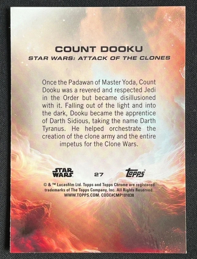 Count Dooku 2025 Topps Chrome Sapphire Edition Star War Green 68/99 #27 - Image 2 of 2