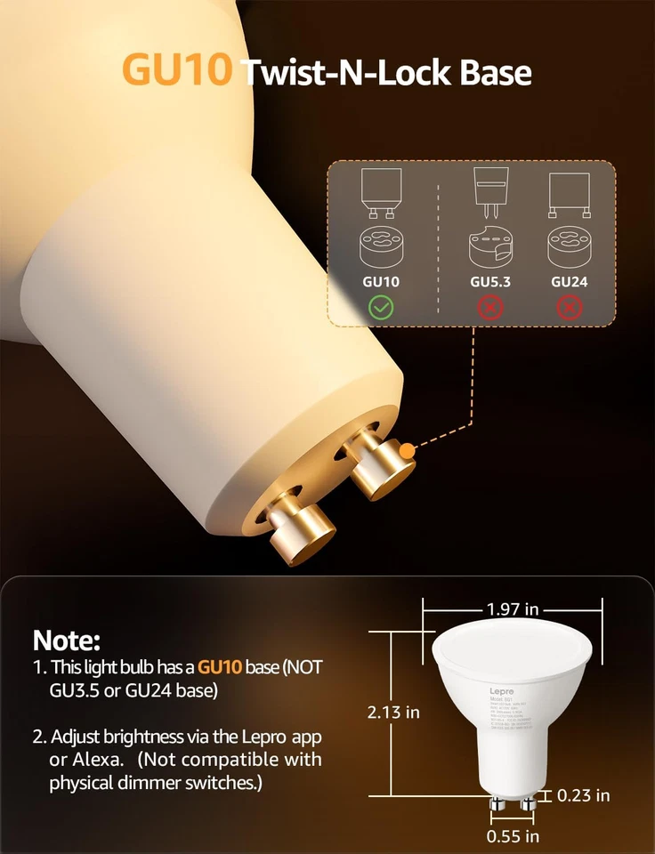BG1 AI GU10 Smart Bulb - RGBCW Dimmable Color Changing LED Bulbs, Compatible wit - Image 2 of 4