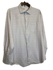 Bachrach 100% Cotton Light Blue Plaid Dress Shirt Men's 18 34/35 Long Sleeve