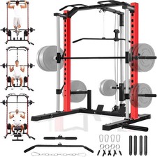 Smith Machine Power Cage Rack with LAT-Pull Down System Multi-Function Home Gym
