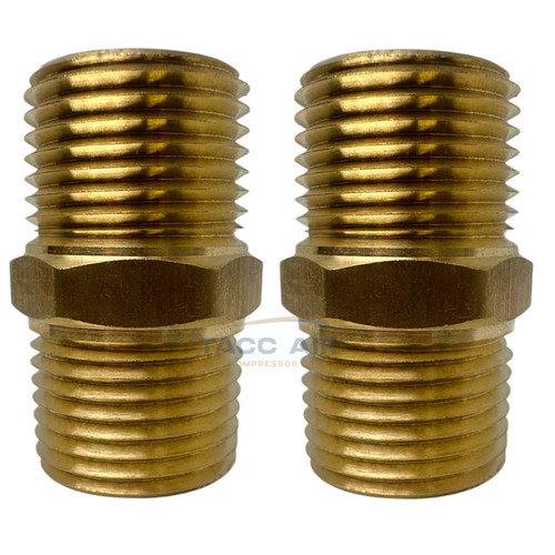2 Pack Brass Pipe Hex Nipple Fitting 1/2" MNPT x 1/2" NPT Male Adapter
