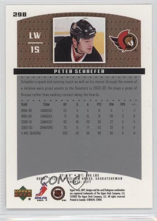 2003-04 Upper Deck MVP Peter Schaefer #298 - Image 2 of 2