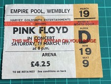 Pink Floyd Used Concert Vintage Ticket Empire Pool Wembley 19th March 1977