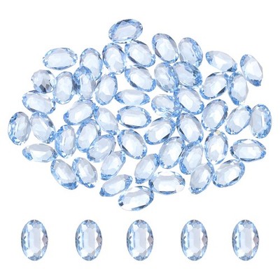 50Pcs Oval Pointed Back Rhinestone, 8 x 12 mm Glass Beads, Light Blue