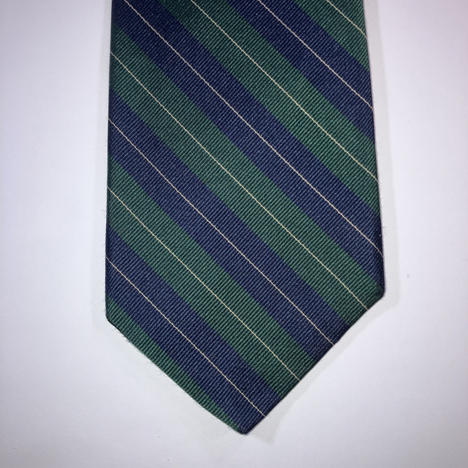 Robert Talbott Silk Tie Navy Blue Green Repp Stripe USA Designer Classic