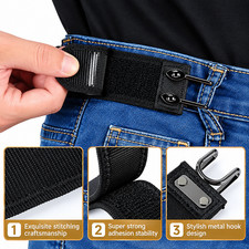 2PCS Tactical Metal Hook Elastic Belt Buckle-Less Invisible Waist Belt Closure