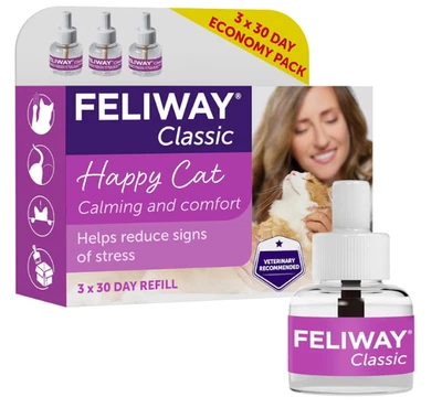 FELIWAY Classic 3 x 30 Day Refill 48ml - Comforts Cats - Helps Stress/Anxiety