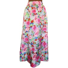VTG 60's 70's Maxi Skirt Handmade Retro Floral Colorful Zip Closure XS Textured