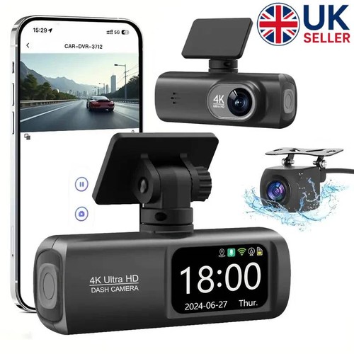 4K Dash Cam Front and Rear View 170° Car Camera Night Vision Built in WiFi UK~