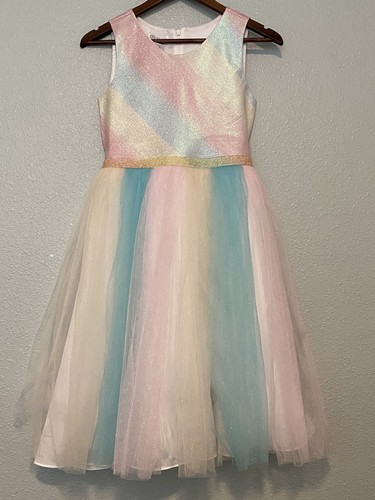 Bonnie Jean Girls Sz 14 pink Ombré Bodice Flowing Multi Colored Tulle Dress Long - Picture 1 of 11