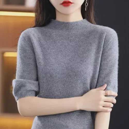 Damen-Strickpullover Kunstkaschmir kurzärmeliges Oberteil Mock Neck Overall Strickwaren - Bild 1 von 31