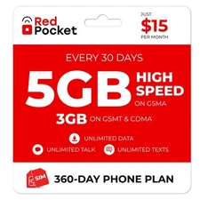 $11/Mo RedPocket Prepaid Plan: 5GB + Unlimited Talk & Text (3GB GSMT & CDMA)