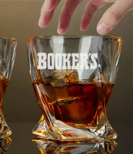 BOOKER’S Twisted Whiskey Glass 10 OZ Old Fashioned Laser Engraved Rock Glass New