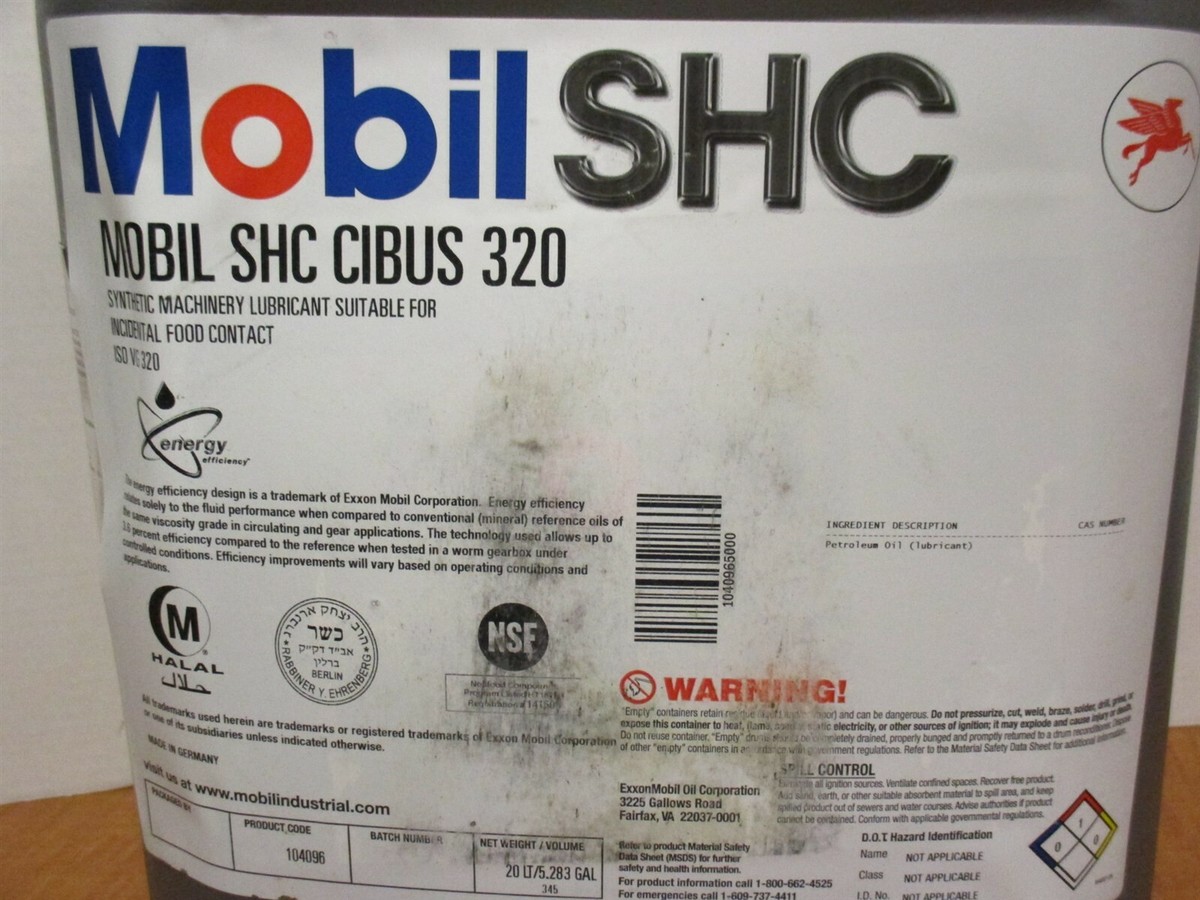 Mobile SHC Cibus 320 Gear Oil, 5 Gallon, Synthetic, H1 Food Grade 