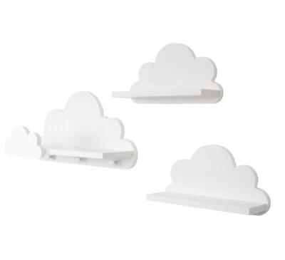 MOLILAND Wolken Wandregal 3er Set, Laguna mit haken, Weiß Kinderzimmer, kindergarten