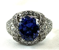 EPIPHANY DIAMONIQUE Sterling Silver Blue CZ Solitaire Ring w/ accents Size 5