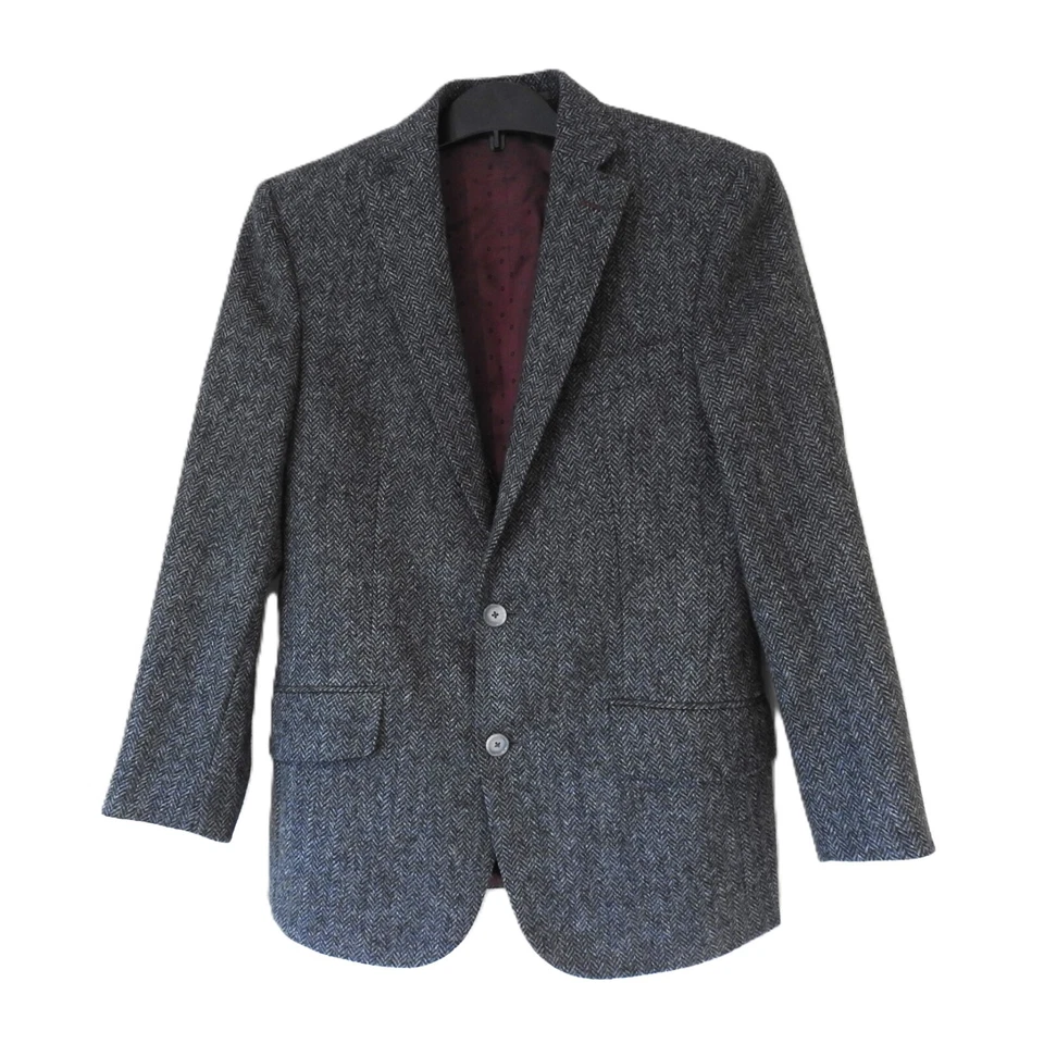 Dapper Fox Herringbone Tweed Blazer and Waistcoat 36 R Grey Moon Shetland Wool - Image 4 of 4
