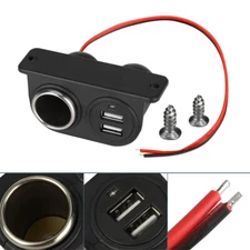 1x Car Cigarette Lighter AUX Dual USB Power Outlet Socket Plug Adapter Black 12V
