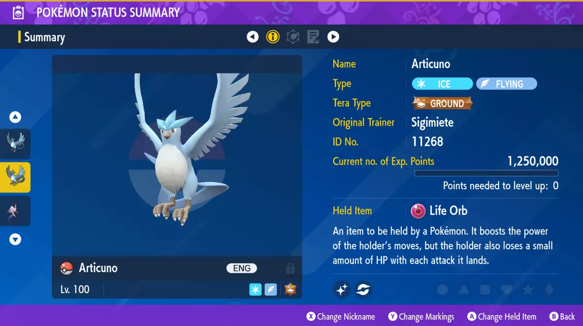 Pokémon Scarlet and Violet ✨SHINY✨ Articuno W/ Best 6IV +