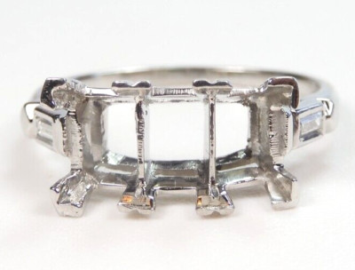 Art Deco Emerald Cut Mounting Setting Plat Hold 1-7x5 2-6x4MM Rg Sz 6.5 UK-M1/2
